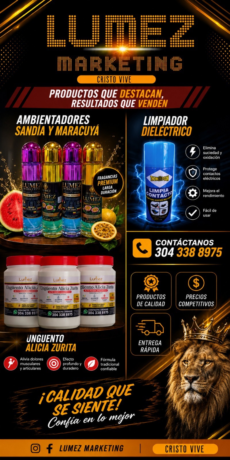 Catálogo Lumez Marketing: ambientadores sandía y maracuyá, limpiador dieléctrico y Ungüento Alicia Zurita